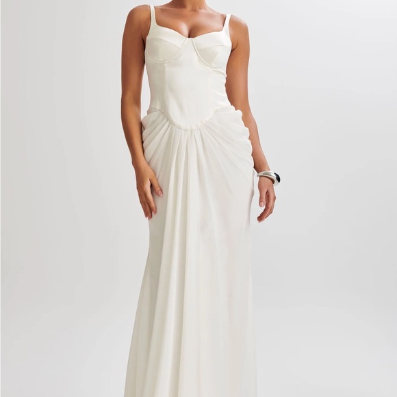 Meshki Ivory Satin Corset Maxi Dress - Picture 5 of 10